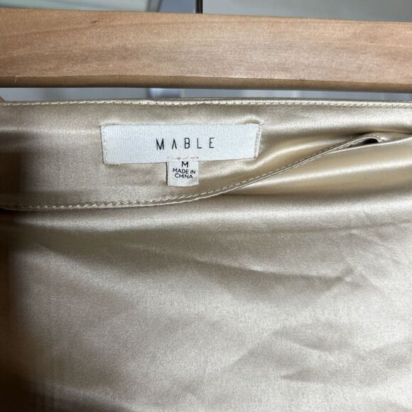 Mable Satin Midi Skirt Nude Beige Color Deep Slit Buttons Zip Closure Size M - Picture 5 of 8